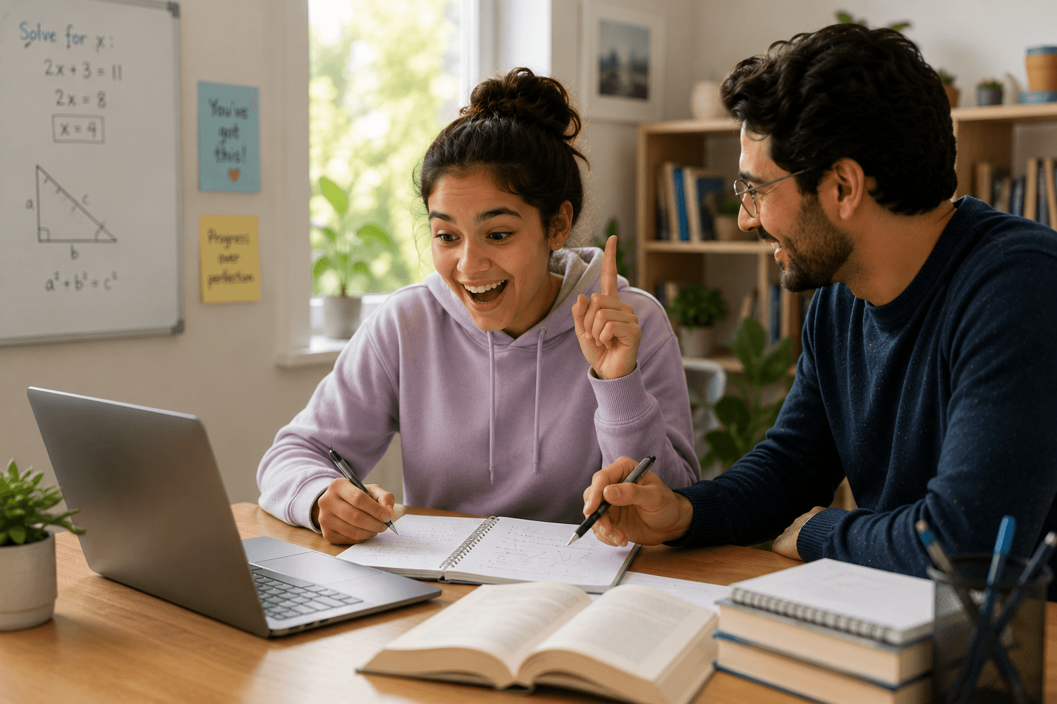 A learner recognizing a breakthrough while working with a tutor